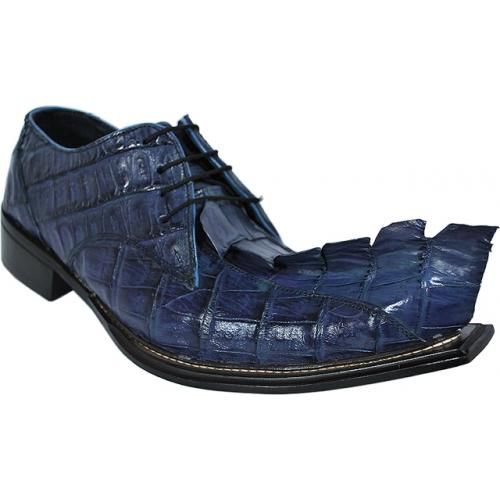 La Scarpa "Wicked 37" Navy All-Over Hornback Crocodile With Giant Crocodile Tail Shoes